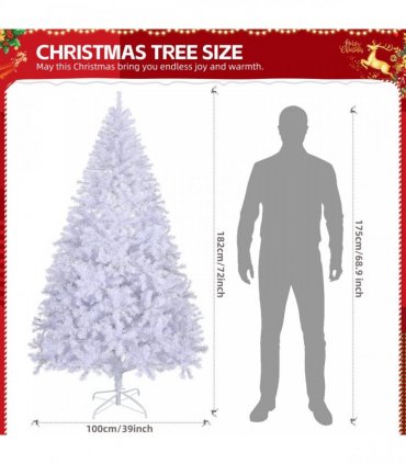6 FT Artificial Christmas Tree with DIY 100 Warm Lights Battery Operated, 800 Branch Tips and Sturdy Metal Stand, White