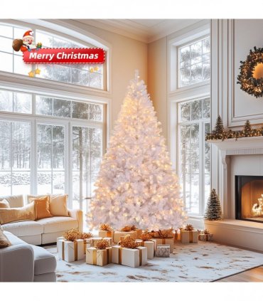 6 FT Artificial Christmas Tree with DIY 100 Warm Lights Battery Operated, 800 Branch Tips and Sturdy Metal Stand, White