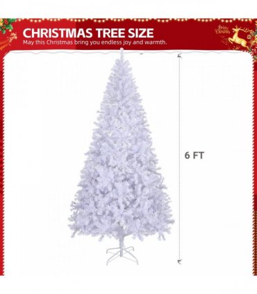 6 FT Artificial Christmas Tree with DIY 100 Warm Lights Battery Operated, 800 Branch Tips and Sturdy Metal Stand, White