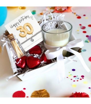 Small 30th Birthday Gold Balloons Gift Hamper - Cubic Zirconia Bracelet, Chocolates & Candle