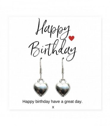 Small Happy Birthday Gift Hamper - Silver Heart Drop Earrings, Chocolates & Candle