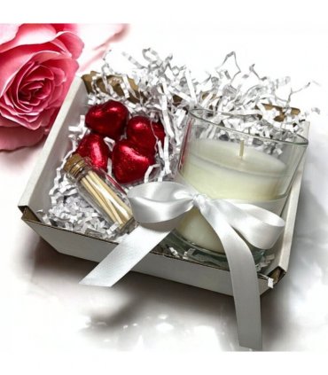 White Ribbon Candle Gift Set for Christmas, Valentines, Birthday or Anniversary