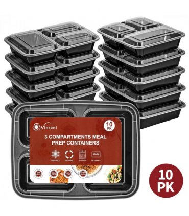 VINSANI 30pk 3 COMPARTMENTS MEAL PREP CONTAINERS 1010478
