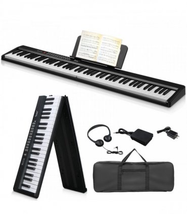 Glarry GPP-106 88 Key Folding Piano Semi-Weighted Standard Keyboards Digital Piano with MIDI Bluetooth, Handbag，Headphone，for Piano Lover Black color