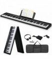 Glarry GPP-106 88 Key Folding Piano Semi-Weighted Standard Keyboards Digital Piano with MIDI Bluetooth, Handbag，Headphone，for Piano Lover Black color