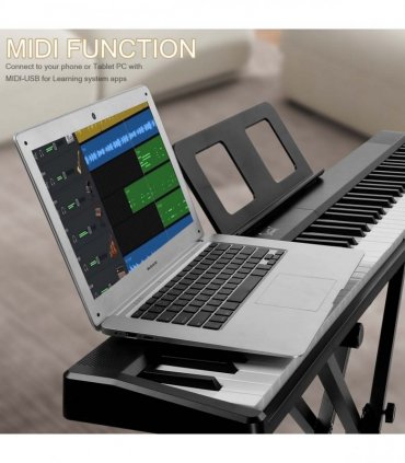 Glarry GPP-106 88 Key Folding Piano Semi-Weighted Standard Keyboards Digital Piano with MIDI Bluetooth, Handbag，Headphone，for Piano Lover Black color