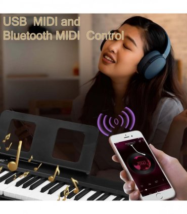 Glarry GPP-106 88 Key Folding Piano Semi-Weighted Standard Keyboards Digital Piano with MIDI Bluetooth, Handbag，Headphone，for Piano Lover Black color