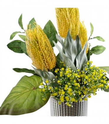 Pack of 6 x 75cm Banksia Menziesii Yellow Flower Stem Artificial