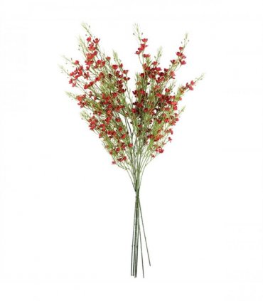 Pack of 6 x 100cm Artificial Foliage Stem with Small Flowers - Red