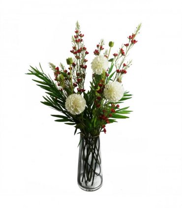 Pack of 6 x 100cm Artificial Foliage Stem with Small Flowers - Red