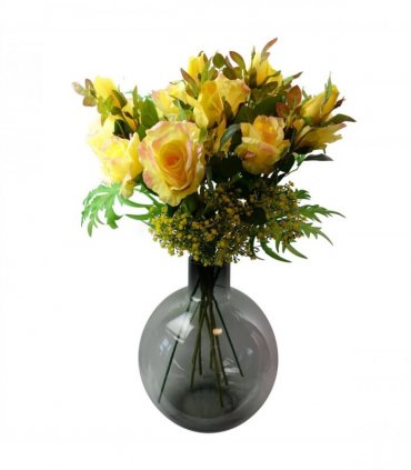 Pack of 6 x 80cm Artificial Yellow Rose Stem - 18 flowers
