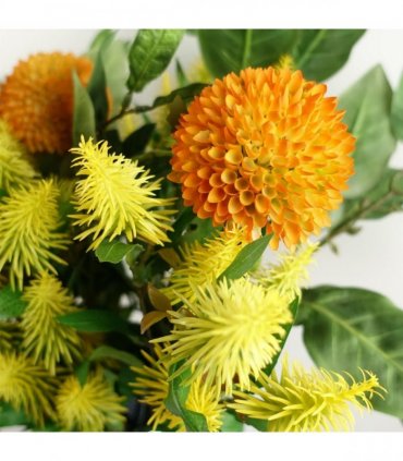 Pack of 6 x 70cm Large Ball Dahlia Artificial Flower Stem Yellow