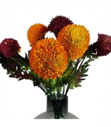 Pack of 6 x 70cm Large Ball Dahlia Artificial Flower Stem Yellow