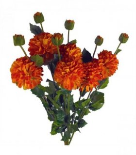 Pack of 6 x 75cm Artificial Dahlia PomPom Flower Stem Orange