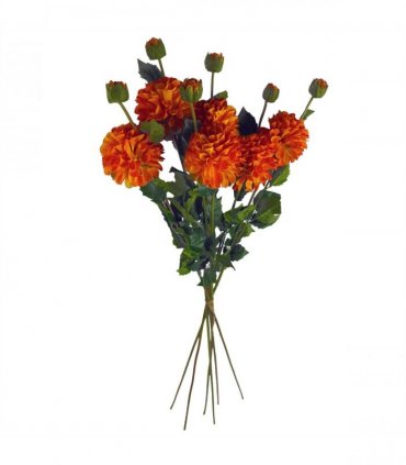 Pack of 6 x 75cm Artificial Dahlia PomPom Flower Stem Orange