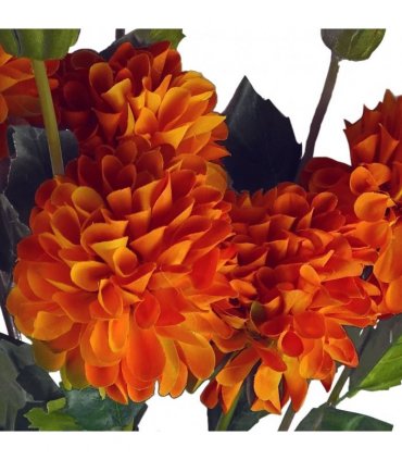 Pack of 6 x 75cm Artificial Dahlia PomPom Flower Stem Orange