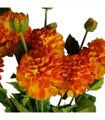 Pack of 6 x 75cm Artificial Dahlia PomPom Flower Stem Orange