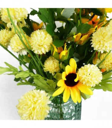 Pack of 6 x 50cm Dahlia Pompom Yellow Artificial Stem