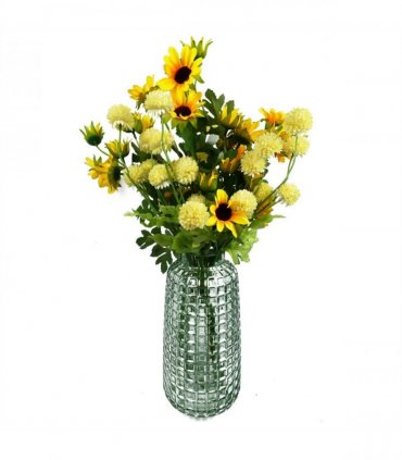 Pack of 6 x 50cm Dahlia Pompom Yellow Artificial Stem