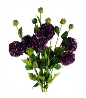 Pack of 6 x 75cm Artificial Dahlia PomPom Flower Stem Purple