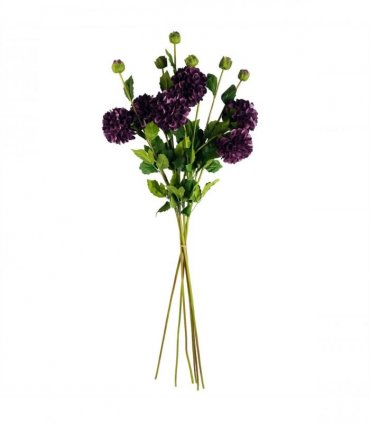 Pack of 6 x 75cm Artificial Dahlia PomPom Flower Stem Purple