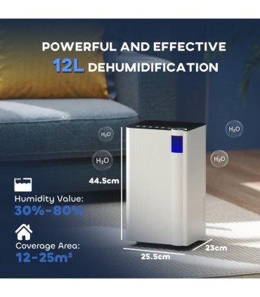 HOMCOM 12L Dehumidifier with Filter, Auto Defrost, Children Lock, for Home