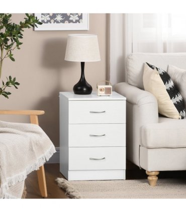 HOMCOM Modern 3 Drawers Side Cabinet Wooden Bedside Table White
