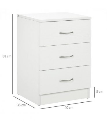 HOMCOM Modern 3 Drawers Side Cabinet Wooden Bedside Table White