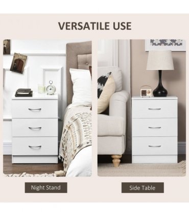 HOMCOM Modern 3 Drawers Side Cabinet Wooden Bedside Table White