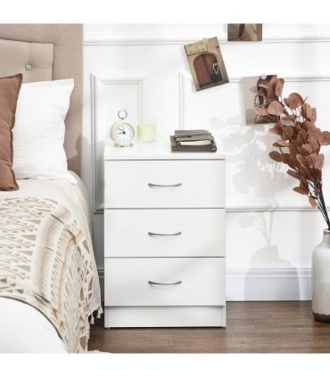 HOMCOM Modern 3 Drawers Side Cabinet Wooden Bedside Table White