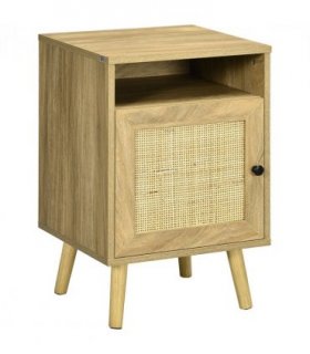 HOMCOM Nightstand, Rattan Bedside Table w/ Cabinet, Shelf, Natural