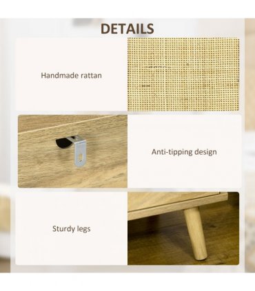 HOMCOM Nightstand, Rattan Bedside Table w/ Cabinet, Shelf, Natural