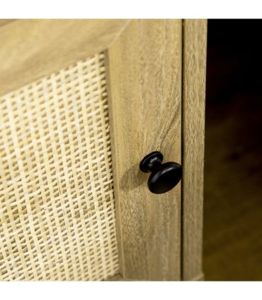 HOMCOM Nightstand, Rattan Bedside Table w/ Cabinet, Shelf, Natural
