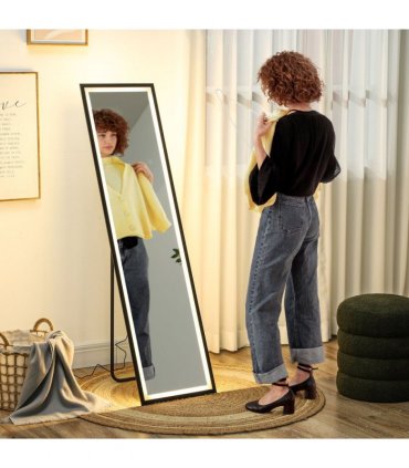 HOMCOM 150 x 40cm Full Length Mirror w/ Adjustable Lights Metal Frame Black