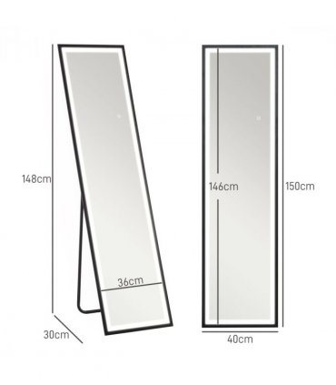 HOMCOM 150 x 40cm Full Length Mirror w/ Adjustable Lights Metal Frame Black