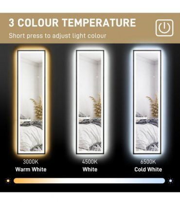 HOMCOM 150 x 40cm Full Length Mirror w/ Adjustable Lights Metal Frame Black