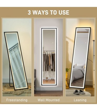 HOMCOM 150 x 40cm Full Length Mirror w/ Adjustable Lights Metal Frame Black