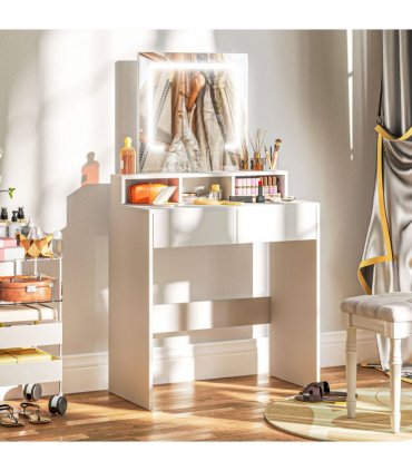 HOMCOM Dressing Table with Mirror, LED Lights, Drawers, for Bedroom, White