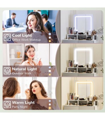 HOMCOM Dressing Table with Mirror, LED Lights, Drawers, for Bedroom, White