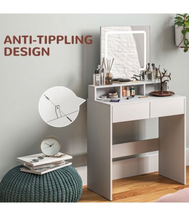 HOMCOM Dressing Table with Mirror, LED Lights, Drawers, for Bedroom, White