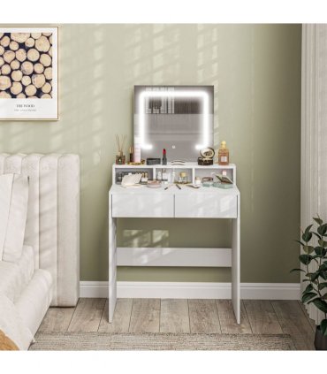 HOMCOM Dressing Table with Mirror, LED Lights, Drawers, for Bedroom, White