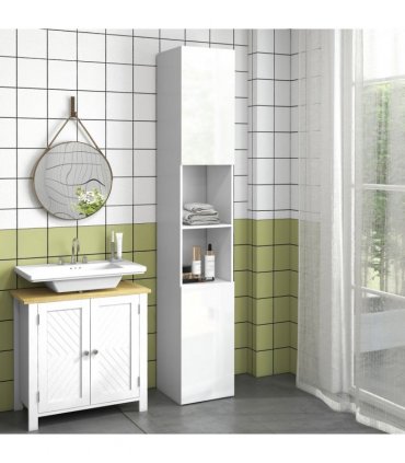 kleankin High Gloss Bathroom Storage Cabinet with Adjustable Shelves White