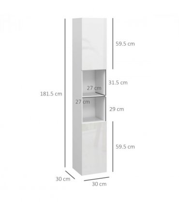 kleankin High Gloss Bathroom Storage Cabinet with Adjustable Shelves White