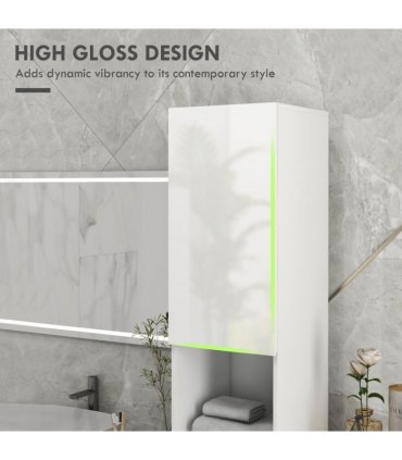 kleankin High Gloss Bathroom Storage Cabinet with Adjustable Shelves White