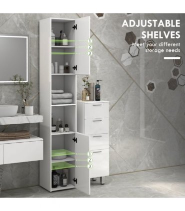 kleankin High Gloss Bathroom Storage Cabinet with Adjustable Shelves White