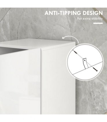 kleankin High Gloss Bathroom Storage Cabinet with Adjustable Shelves White