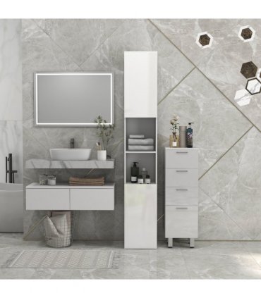kleankin High Gloss Bathroom Storage Cabinet with Adjustable Shelves White