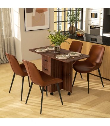 HOMCOM Folding Dining Table, Drop Leaf Table With Drawers Distressed Brown