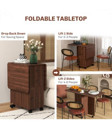 HOMCOM Folding Dining Table, Drop Leaf Table With Drawers Distressed Brown