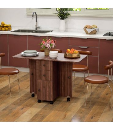 HOMCOM Folding Dining Table, Drop Leaf Table With Drawers Distressed Brown